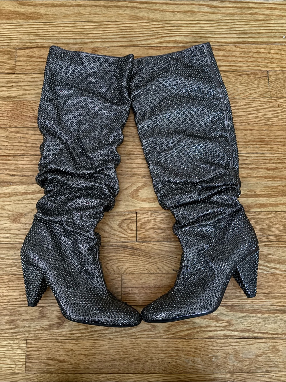 INC International Concepts Black Sequined Slouch Knee-High Heeled Boots